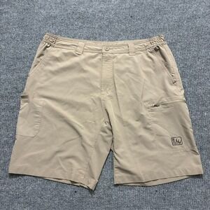 Fintech Mens Cargo Shorts Size 2XL Khaki Zip Pocket Outdoor Casual High Rise